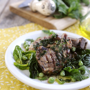 Lamb chops with a spinach